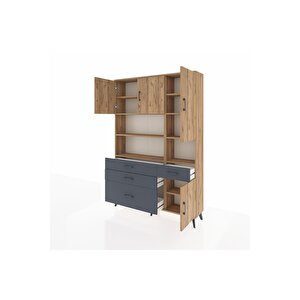 Arges Dolap 9 Raflı 4 Çekmeceli 4 Kapaklı 132x30x195 Çam-çam/antrasit