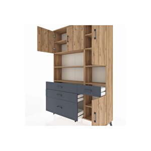 Arges Dolap 9 Raflı 4 Çekmeceli 4 Kapaklı 132x30x195 Çam-çam/antrasit