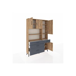 Arges Dolap 9 Raflı 4 Çekmeceli 4 Kapaklı 132x30x195 Çam-çam/antrasit