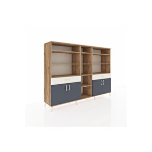 Hyperion Dolap 12 Raflı 2 Çekmeceli 4 Kapaklı 220x44x163 Çam-antrasit/aytaşı