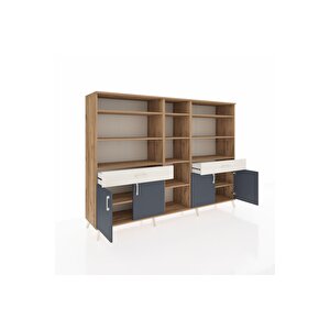 Hyperion Dolap 12 Raflı 2 Çekmeceli 4 Kapaklı 220x44x163 Çam-antrasit/aytaşı