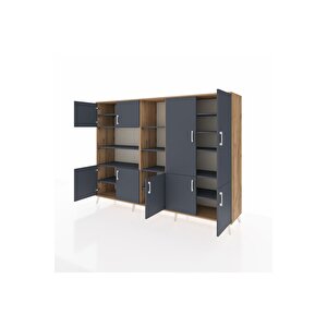 Hyperion Dolap 14 Raflı 9 Kapaklı 220x44x163 Çam-antrasit