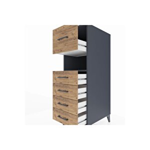 Kronos Dolap Tek Raflı 5 Çekmeceli 44x59x134 Antrasit-çam