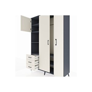 Hyperion Gardrop 6 Raflı 3 Çekmeceli Tek Askılı 132x44x195 Antrasit-aytaşı