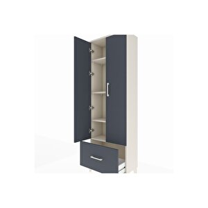 Arges Dolap 4 Raflı Tek Çekmeceli 2 Kapaklı 60x30x182 Aytaşı-antrasit