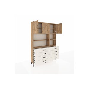 Arges Dolap 8 Raflı 8 Çekmeceli 3 Kapaklı 132x30x195 Çam-çam/aytaşı