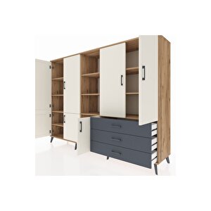 Hyperion Dolap 11 Raflı 3 Çekmeceli 7 Kapaklı 220x44x163 Çam-aytaşı/antrasit
