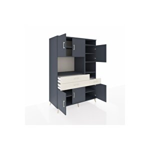 Kronos Dolap 10 Raflı 3 Çekmeceli 6 Kapaklı 132x59x195 Antrasit-antrasit/aytaşı