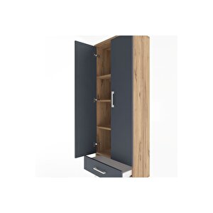 Arges Dolap 4 Raflı Tek Çekmeceli 2 Kapaklı 60x30x163 Çam-antrasit