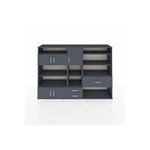 Hyperion Dolap 13 Raflı 3 Çekmeceli 5 Kapaklı 220x44x163 Antrasit-antrasit