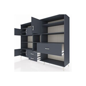 Hyperion Dolap 13 Raflı 3 Çekmeceli 5 Kapaklı 220x44x163 Antrasit-antrasit