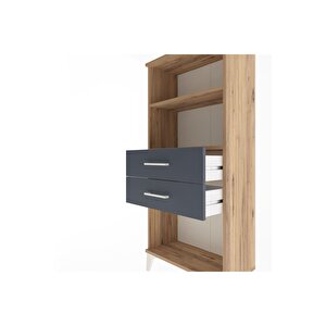 Arges Dolap 2 Raflı 2 Çekmeceli 60x30x134 Çam-antrasit