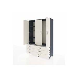 Hyperion Gardrop 5 Raflı 6 Çekmeceli Tek Askılı 132x44x195 Antrasit-aytaşı