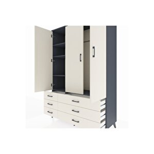 Hyperion Gardrop 5 Raflı 6 Çekmeceli Tek Askılı 132x44x195 Antrasit-aytaşı