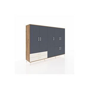 Hyperion Dolap 12 Raflı 2 Çekmeceli 7 Kapaklı 220x44x163 Çam-antrasit/aytaşı