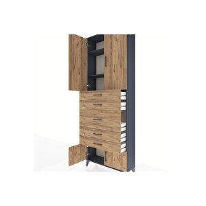 Arges Dolap 3 Raflı 5 Çekmeceli 4 Kapaklı 88x30x243 Antrasit-çam