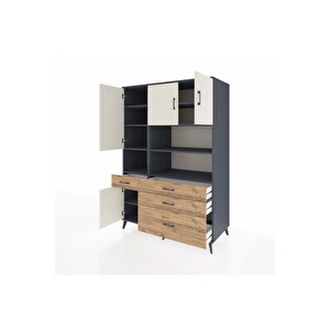 Kronos Dolap 9 Raflı 4 Çekmeceli 4 Kapaklı 132x59x195 Antrasit-aytaşı/çam