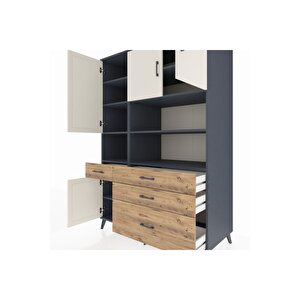 Kronos Dolap 9 Raflı 4 Çekmeceli 4 Kapaklı 132x59x195 Antrasit-aytaşı/çam