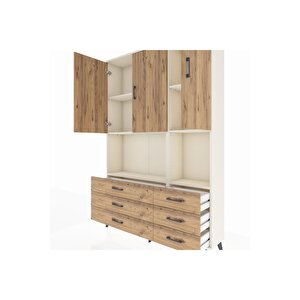 Arges Gardrop 6 Raflı 6 Çekmeceli 3 Kapaklı 132x30x195 Aytaşı-çam