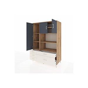 Kronos Dolap 7 Raflı 5 Çekmeceli 3 Kapaklı 132x59x195 Çam-antrasit/aytaşı