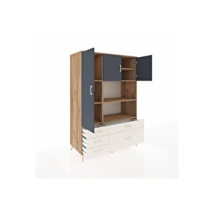 Kronos Dolap 7 Raflı 5 Çekmeceli 3 Kapaklı 132x59x195 Çam-antrasit/aytaşı