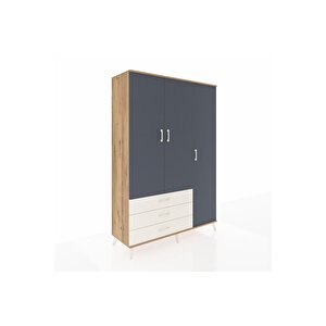 Hyperion Dolap 6 Raflı 3 Çekmeceli Tek Askılı 132x44x195 Çam-antrasit/aytaşı