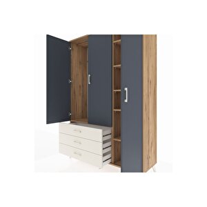 Hyperion Dolap 6 Raflı 3 Çekmeceli Tek Askılı 132x44x195 Çam-antrasit/aytaşı