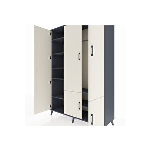 Hyperion Dolap 7 Raflı 5 Kapaklı Tek Askılı 132x44x195 Antrasit-aytaşı/antrasit