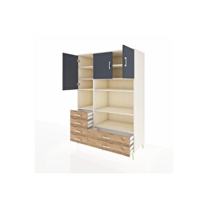 Kronos Dolap 9 Raflı 6 Çekmeceli 3 Kapaklı 132x59x195 Aytaşı-antrasit/çam