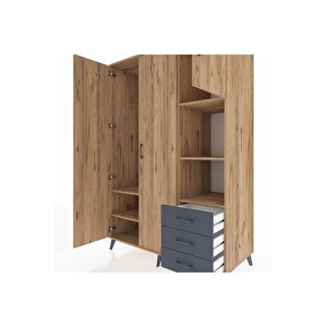 Kronos Dolap 5 Raflı 3 Çekmeceli Tek Askılı 132x59x195 Çam-çam/antrasit