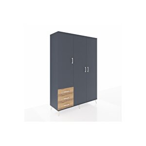 Hyperion Dolap 6 Raflı 3 Çekmeceli Tek Askılı 132x44x195 Antrasit-antrasit/çam