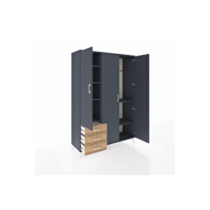 Hyperion Dolap 6 Raflı 3 Çekmeceli Tek Askılı 132x44x195 Antrasit-antrasit/çam