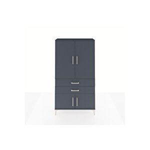 Arges Dolap Tek Raflı 2 Çekmeceli Tek Askılı 88x30x163 Antrasit-antrasit