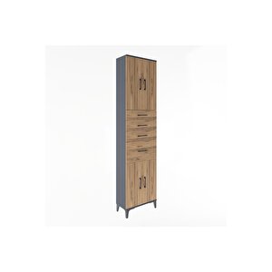 Arges Dolap 5 Raflı 4 Çekmeceli 4 Kapaklı 60x30x243 Antrasit-çam