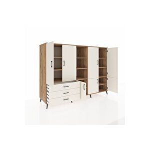 Kronos Dolap 11 Raflı 3 Çekmeceli 7 Kapaklı 220x59x163 Çam-aytaşı