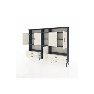 Arges Dolap 12 Raflı 4 Çekmeceli 5 Kapaklı 220x30x163 Antrasit-aytaşı