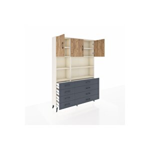Arges Dolap 8 Raflı 8 Çekmeceli 3 Kapaklı 132x30x195 Aytaşı-çam/antrasit