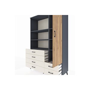 Hyperion Dolap 7 Raflı 6 Çekmeceli Tek Kapaklı  132x44x195 Antrasit-çam/aytaşı