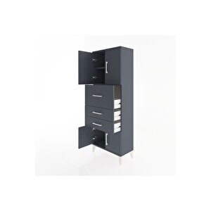 Arges Dolap 2 Raflı 3 Çekmeceli 4 Kapaklı 60x30x163 Antrasit-antrasit