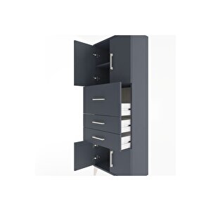 Arges Dolap 2 Raflı 3 Çekmeceli 4 Kapaklı 60x30x163 Antrasit-antrasit