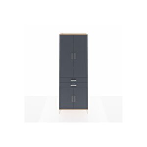 Arges Dolap 5 Raflı 2 Çekmeceli 4 Kapaklı 88x30x243 Çam-antrasit