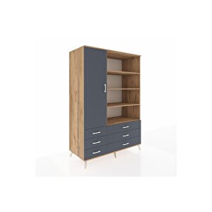 Kronos Dolap 8 Raflı 6 Çekmeceli Tek Kapaklı  132x59x195 Çam-antrasit/antrasit