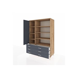 Kronos Dolap 8 Raflı 6 Çekmeceli Tek Kapaklı  132x59x195 Çam-antrasit/antrasit