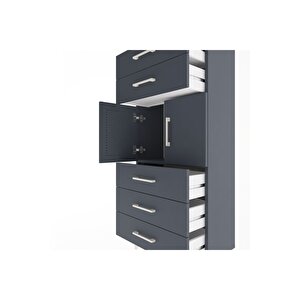 Arges Dolap Tek Raflı 5 Çekmeceli 2 Kapaklı 60x30x134 Antrasit-antrasit