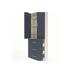 Arges Dolap 4 Raflı 3 Çekmeceli 2 Kapaklı 88x30x243 Aytaşı-antrasit