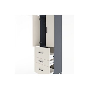 Hyperion Dolap Tek Raflı 3 Çekmeceli Tek Askılı 60x44x195 Antrasit-aytaşı