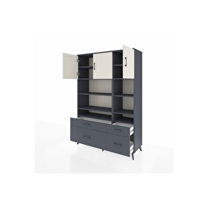 Hyperion Dolap 10 Raflı 4 Çekmeceli 3 Kapaklı 132x44x195 Antrasit-aytaşı/antrasit