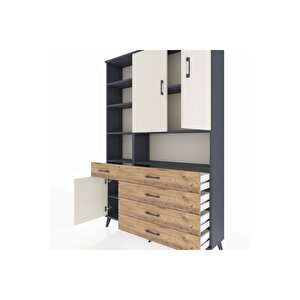 Arges Dolap 8 Raflı 5 Çekmeceli 3 Kapaklı 132x30x195 Antrasit-aytaşı/çam