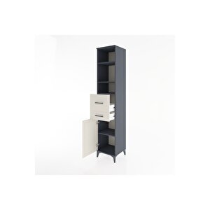 Hyperion Dolap 4 Raflı 2 Çekmeceli Tek Kapaklı 44x44x221 Antrasit-aytaşı