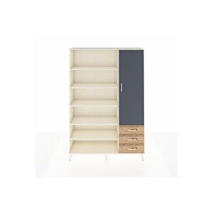 Arges Dolap 9 Raflı 3 Çekmeceli Tek Kapaklı  132x30x195 Aytaşı-antrasit/çam